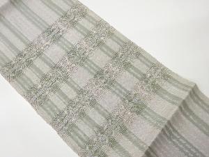 リサイクル　変わり織縞に横段・抽象模様織出し名古屋帯